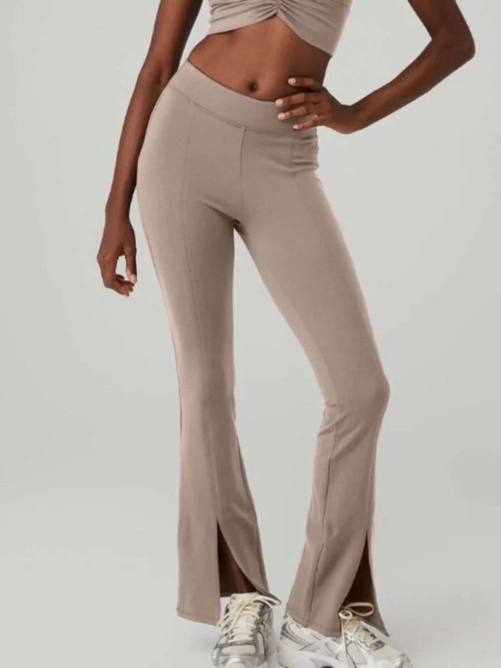 Alo Airbrush High-Waist Flutter Legging, Taupe, Size S